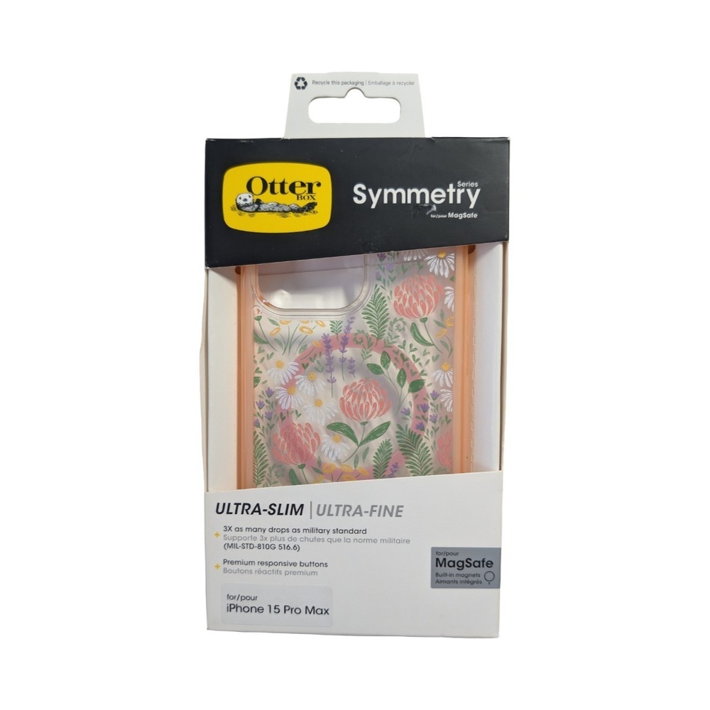 N3-O OtterBox iPhone 15 Pro Max Symmetry Series Case with‎ MagSafe Peachy Bloom